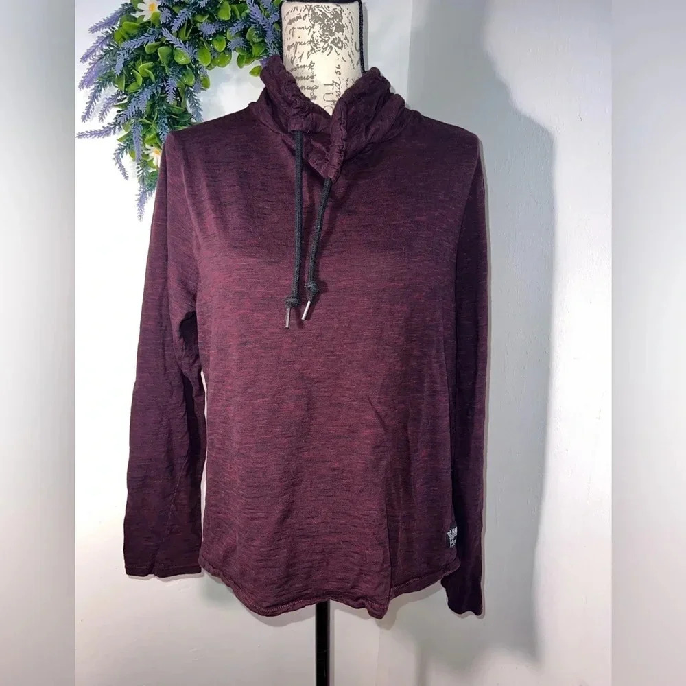 iJeans by Buffalo, M,caruso maroon striped mock neck drawstring longsleeve shirt